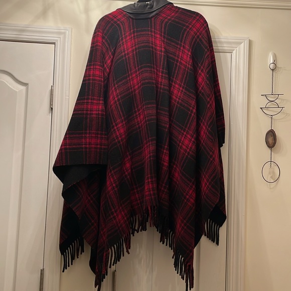 The Kooples Moto Plaid Fringe Cape/Poncho - Picture 7 of 8